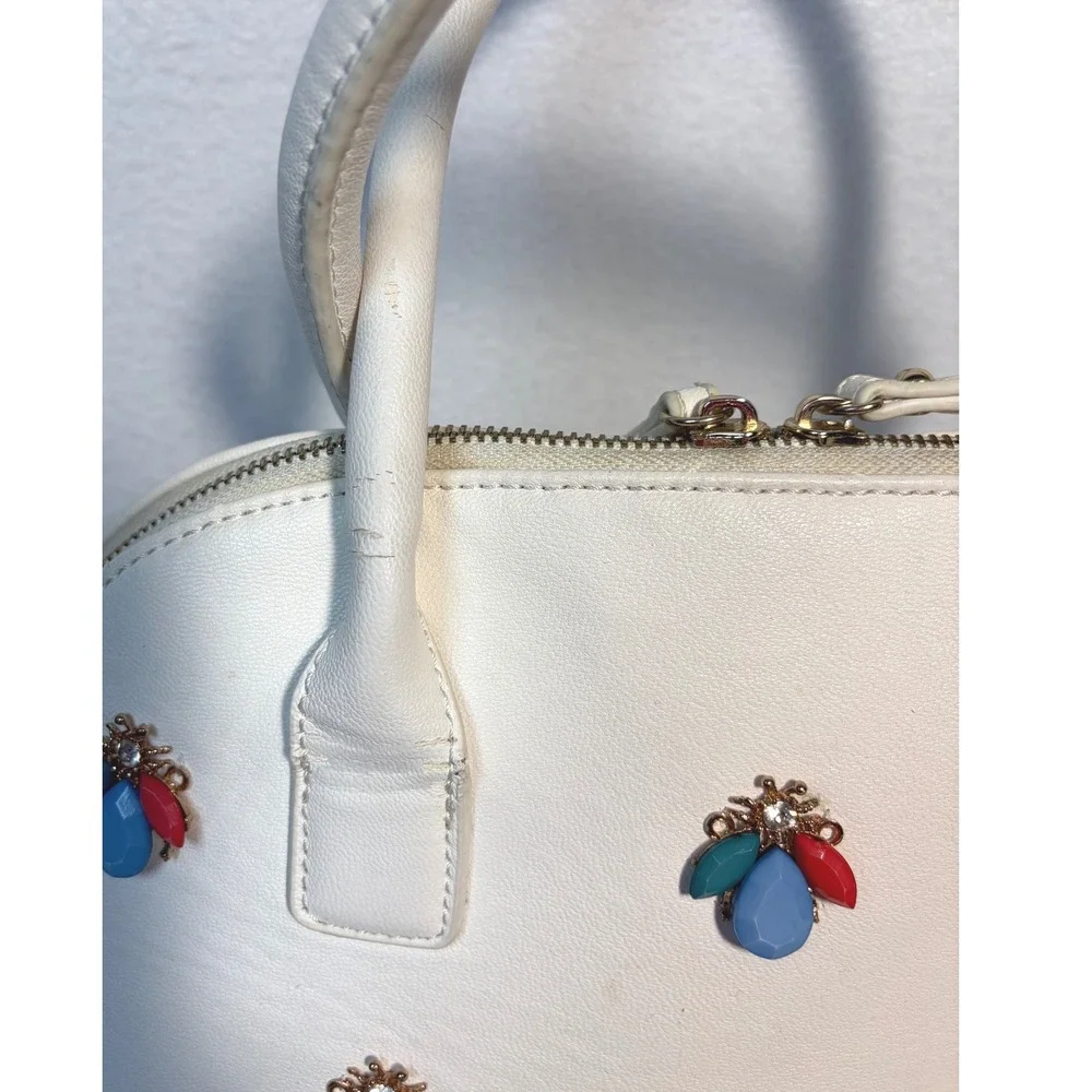 Unbranded Jeweled Bee Satchel Bag Womens Large White Good Embellished Dome